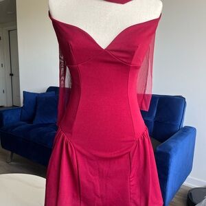 Pink Pleated Bustier Long Sleeve Dress